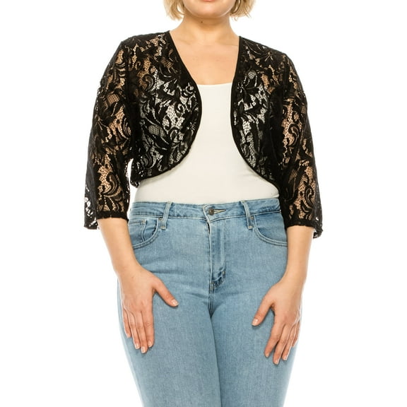 Moa Collection Women's Plus Size Lace Crochet Bolero Open Cardigan Sheer Cover-Up