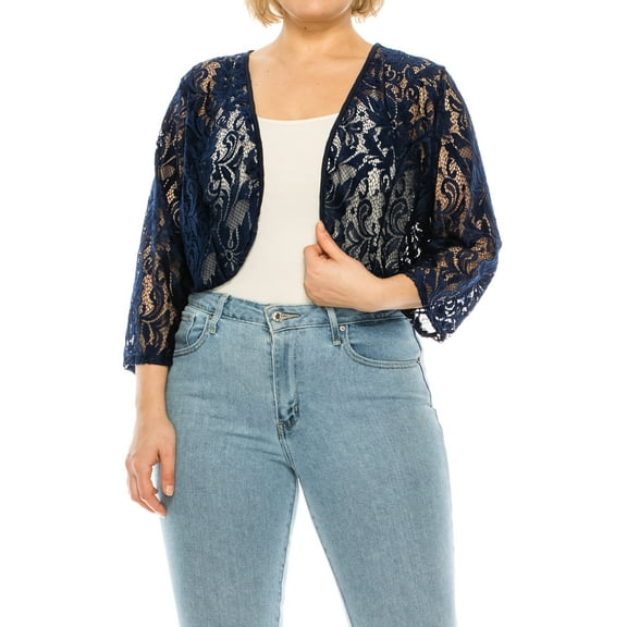 Moa Collection Women's Plus Size Lace Crochet Bolero Open Cardigan Sheer Cover-Up