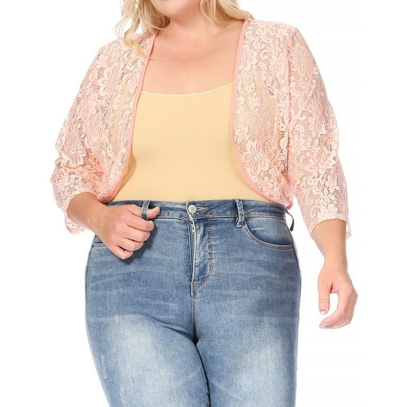 Moa Collection Women's Plus Size Lace Crochet Bolero Open Cardigan Sheer Cover-Up