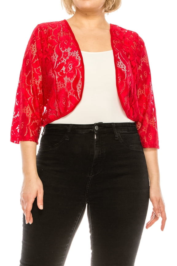 Moa Collection Women's Plus Size Lace Crochet Bolero Open Cardigan Sheer Cover-Up