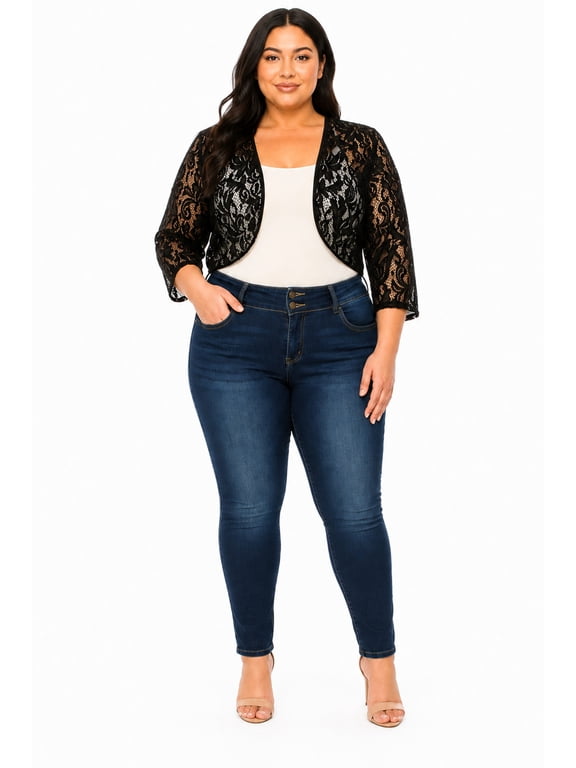 Women's Plus Size Lace Crochet Bolero Open Cardigan Sheer Cover-Up