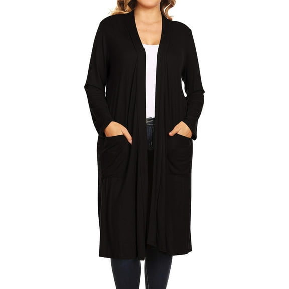 Moa Collection Women's Plus Size Long Sleeve Open Midi Cardigan, Female
