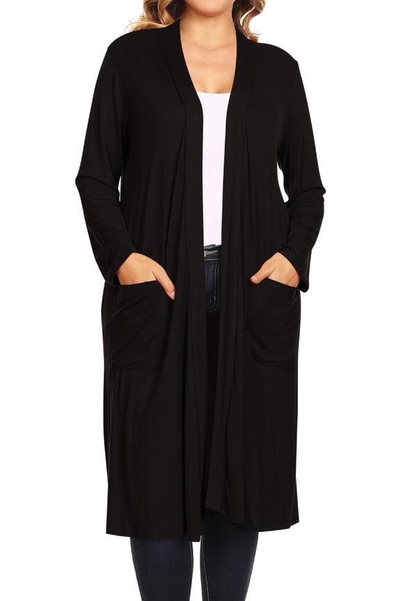 Women's Plus Size Long Sleeve Open Midi Cardigan, Female