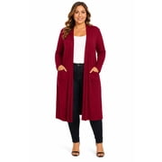 Moa Collection Women's Plus Size Long Sleeve Open Midi Cardigan, Female
