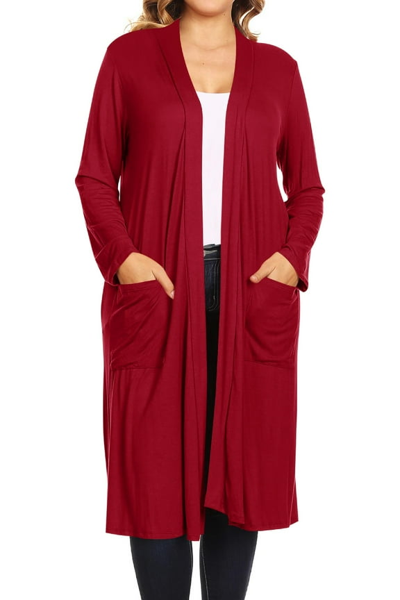 Women's Plus Size Long Sleeve Open Midi Cardigan, Female