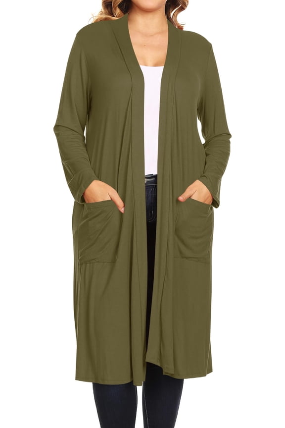 Women's Plus Size Long Sleeve Open Midi Cardigan, Female