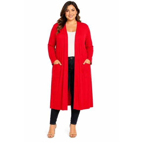 Women's Plus Size Open Front Long Cardigan, Lightweight Casual Solid Cardigan with Loose