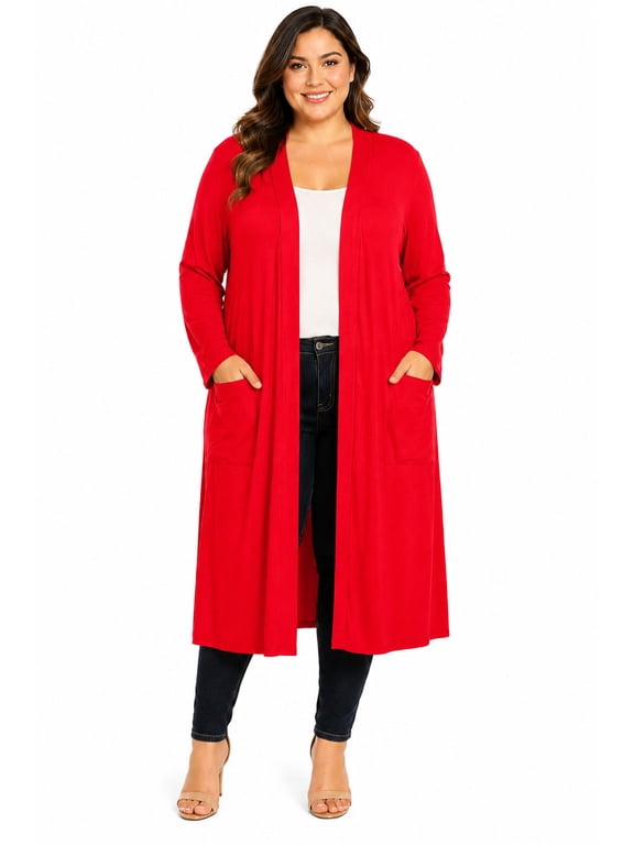 Women's Plus Size Open Front Long Cardigan, Lightweight Casual Solid Cardigan with Loose