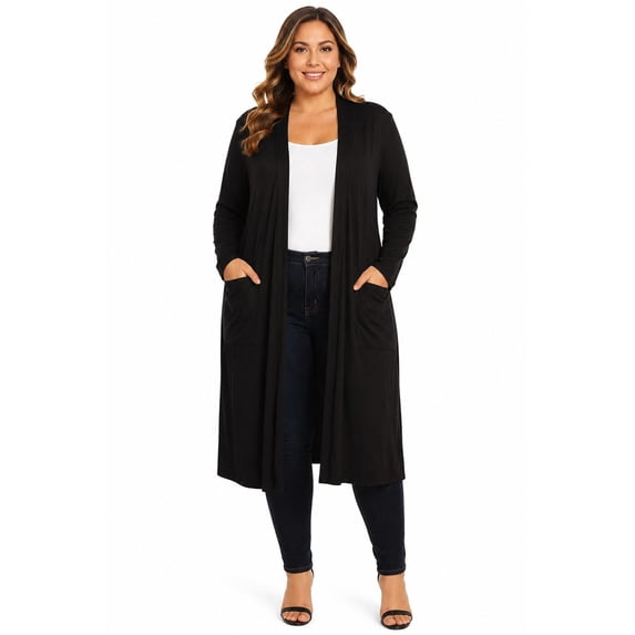 Women's Plus Size Open Front Long Cardigan, Lightweight Casual Solid Cardigan with Loose