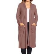 Moa Collection Womens Plus Size Long Sleeve Open Midi Cardigan, Female