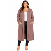 Womens Plus Size Open Front Long Cardigan, Lightweight Casual Solid Cardigan with Loose