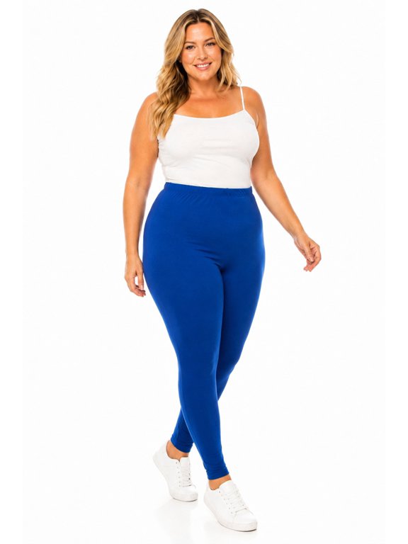 Women's Plus Size Microfiber Full Length Solid Leggings, Soft Stretch High Waist Pants