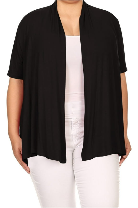 Moa Collection Women's Plus Size Open Front Cardigan – Casual Short Sleeve Design