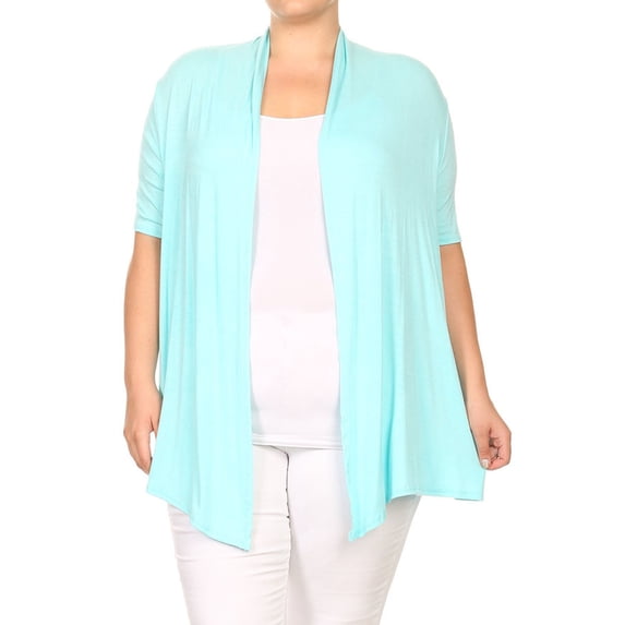 Women's Plus Size Short Sleeves Draped Open Front Solid Cardigan