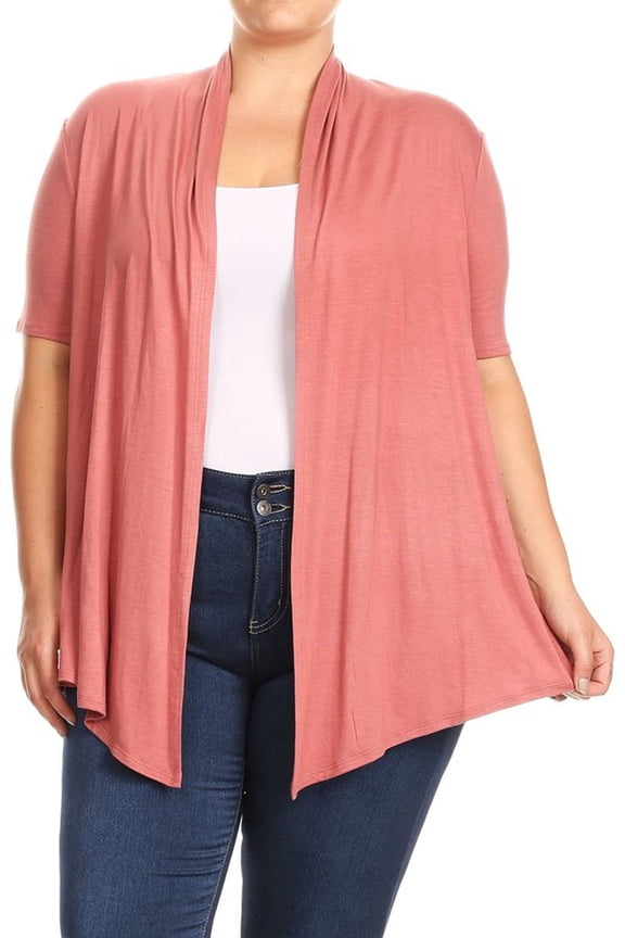 Women's Plus Size Short Sleeves Draped Open Front Solid Cardigan