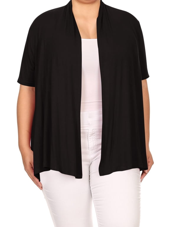 Women's Plus Size Short Sleeves Draped Open Front Solid Cardigan