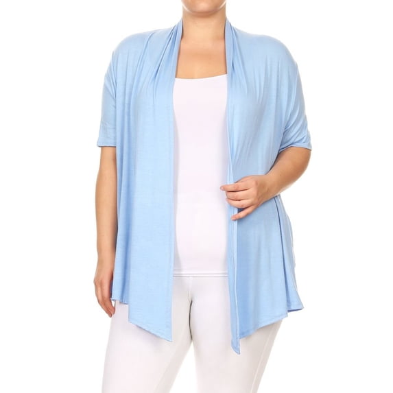 Women's Plus Size Short Sleeves Draped Open Front Solid Cardigan