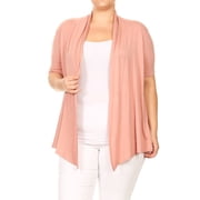 Moa Collection Womens Plus Size Short Sleeves Draped Open Front Solid Cardigan
