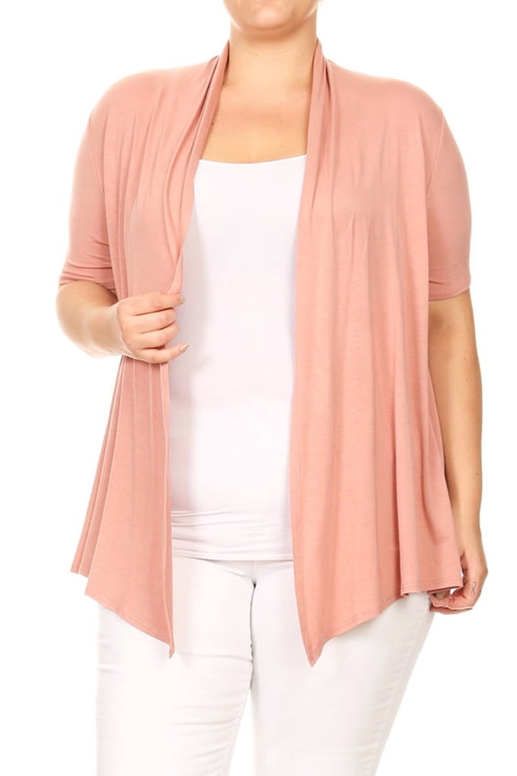 Women's Plus Size Short Sleeves Draped Open Front Solid Cardigan