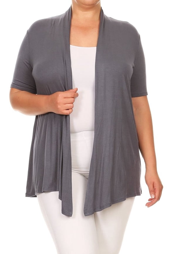 Women's Plus Size Short Sleeves Draped Open Front Solid Cardigan