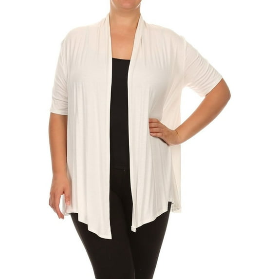 Women's Plus Size Short Sleeves Draped Open Front Solid Cardigan
