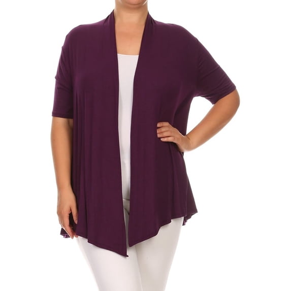 Women's Plus Size Short Sleeves Draped Open Front Solid Cardigan