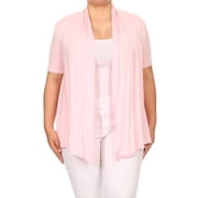 Womens Plus Size Short Sleeves Draped Open Front Solid Cardigan