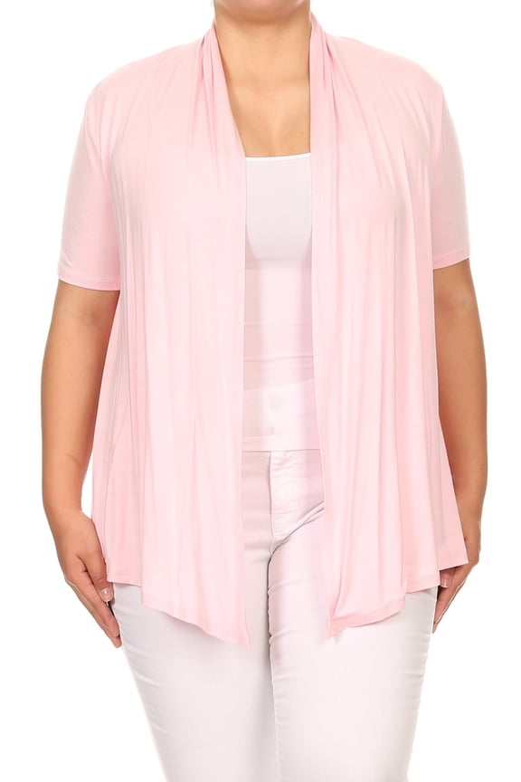 Women's Plus Size Short Sleeves Draped Open Front Solid Cardigan