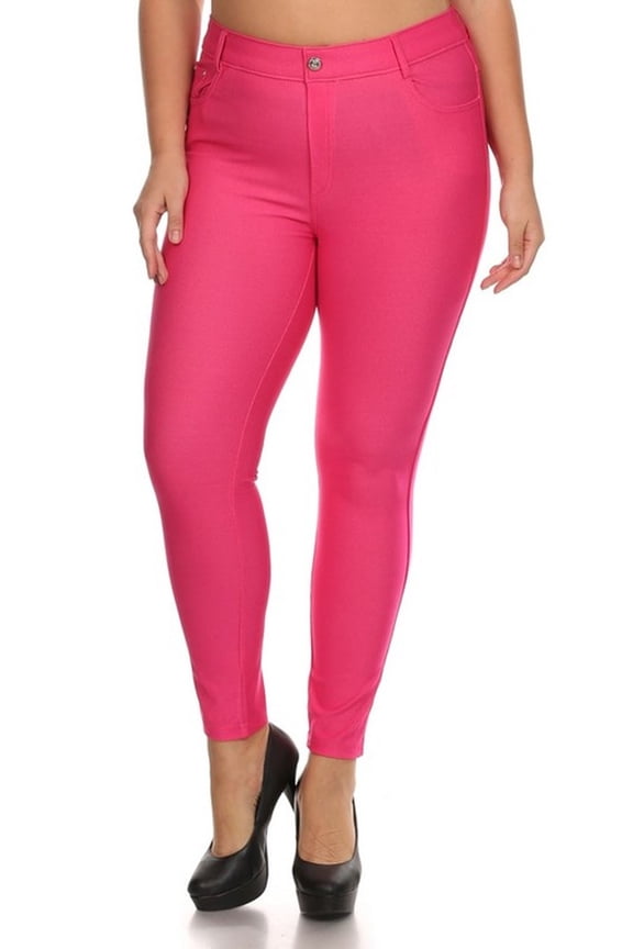 Moa,Collection Women's Plus Size Solid Casual Comfort Lightweight Stretchy Jean Pocket Jeggings Pants, Female