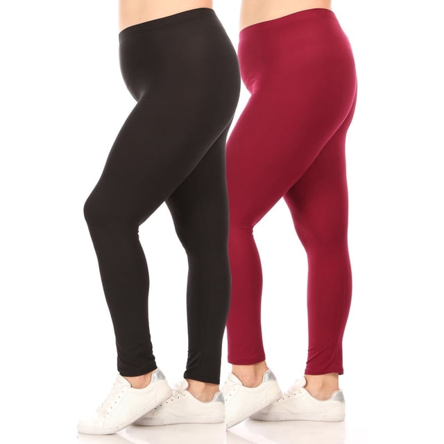 Moa Collection Women's Plus Size Solid High Waist Full Length Female Leggings(Pack of 2)