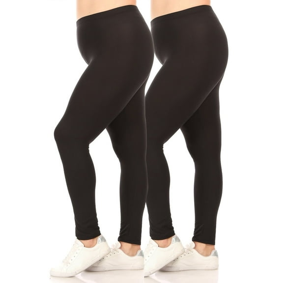 Moa Collection Women's Plus Size Solid High Waist Full Length Female Leggings(Pack of 2)