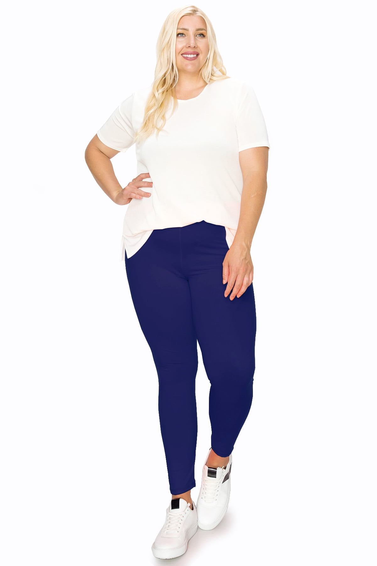 Plus Size Solid High Rise Waistband Leggings - Navy