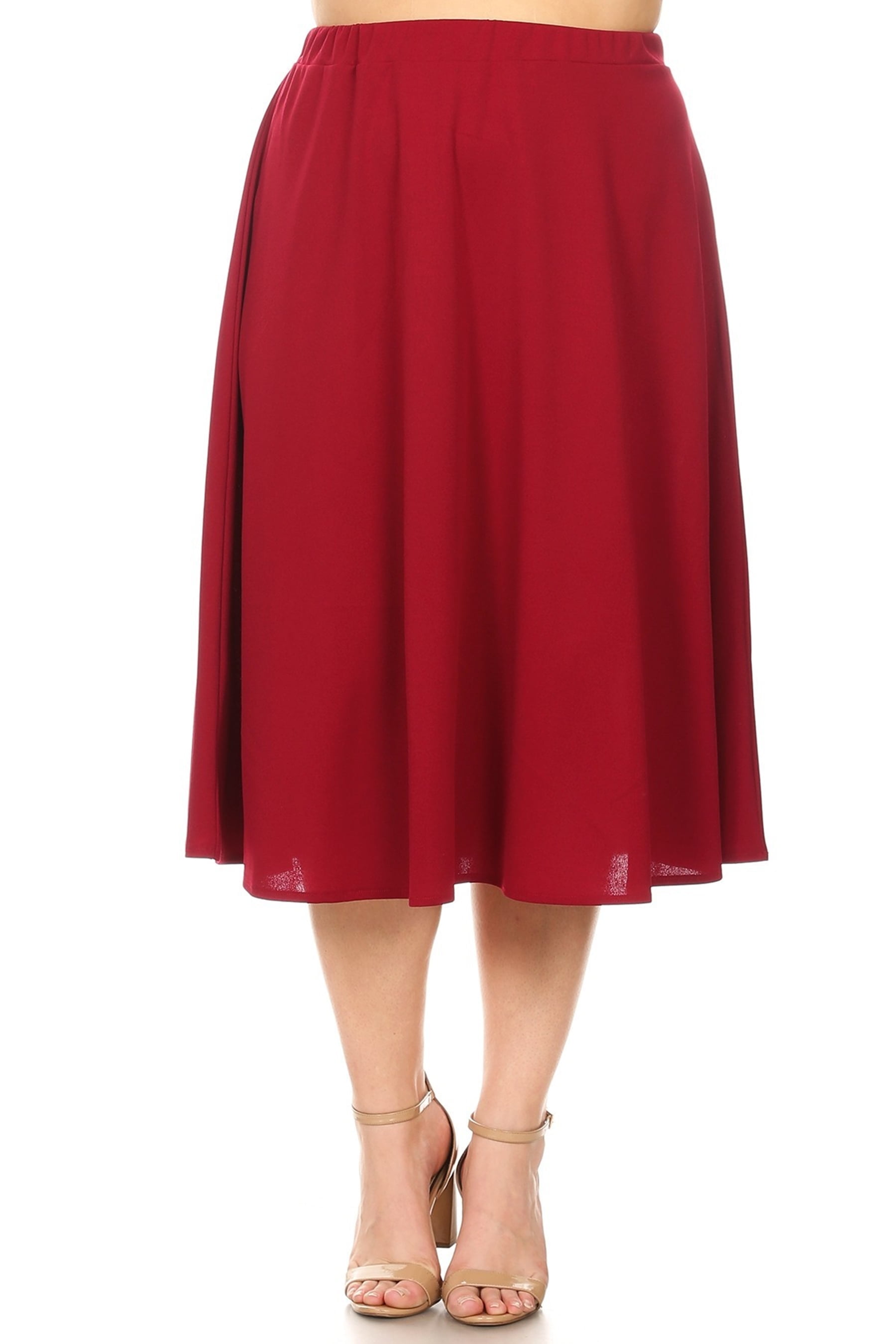 Moa Collection Women's Plus Size Solid Midi Skirt