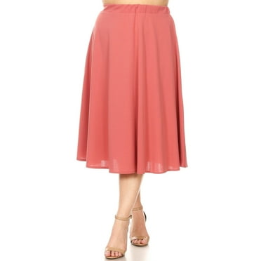 Moa Collection Women's Plus Size Solid Midi Skirt