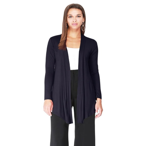 MOA Collection Women's Plus Solid Basic Open Draped Front Long Sleeve Relaxed Cardigan Sweater