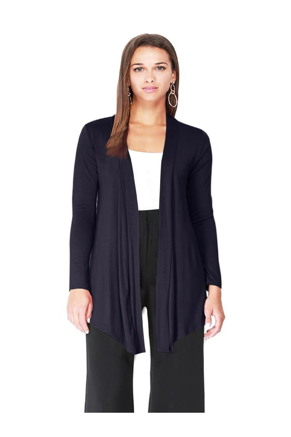 Women's Plus Solid Basic Open Draped Front Long Sleeve Relaxed Cardigan Sweater