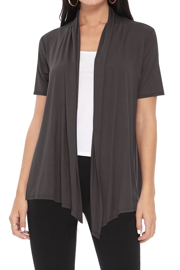 Women's Short Sleeve Open Front Cardigan – Solid Draped Casual Design