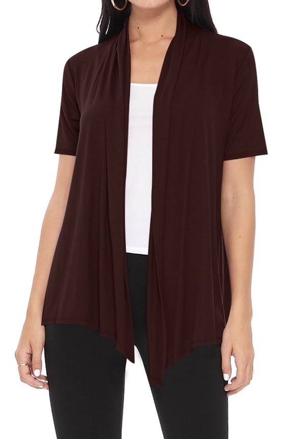 Women's Short Sleeve Open Front Cardigan – Solid Draped Casual Design