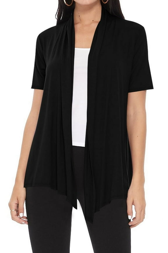 Women's Short Sleeve Open Front Cardigan Solid Draped Casual Design