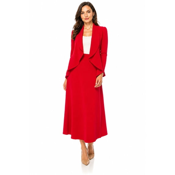 Women's Solid 2-Piece Blazer and Long Skirt Set ? Elegant and Professional
