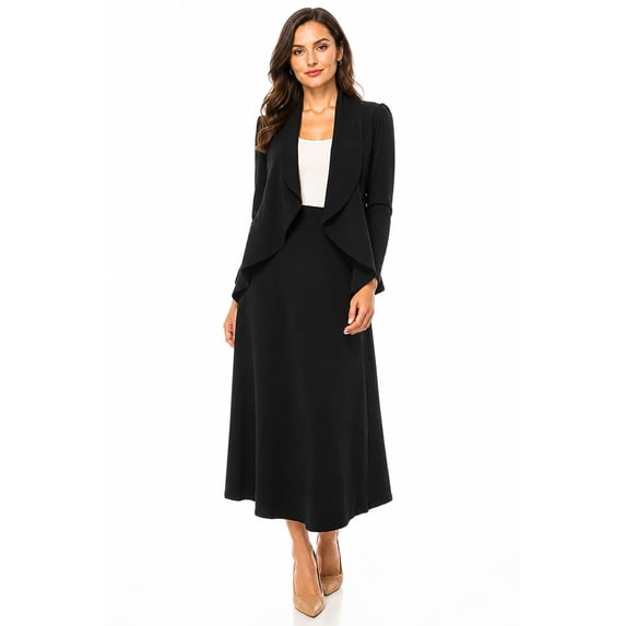 Women's Solid 2-Piece Blazer and Long Skirt Set ? Elegant and Professional