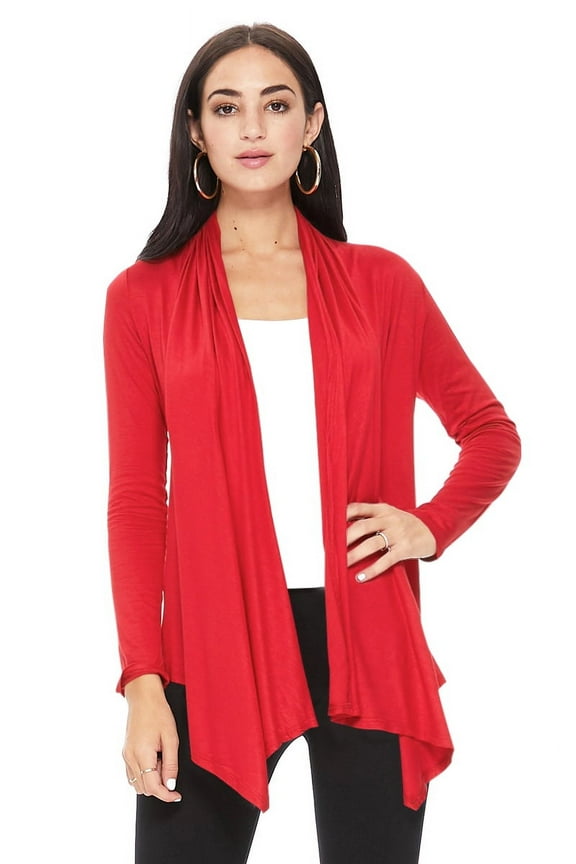 Moa Collection Women's Solid Casual Comfy Long Sleeve Drape Open Front Cardigan Jacket