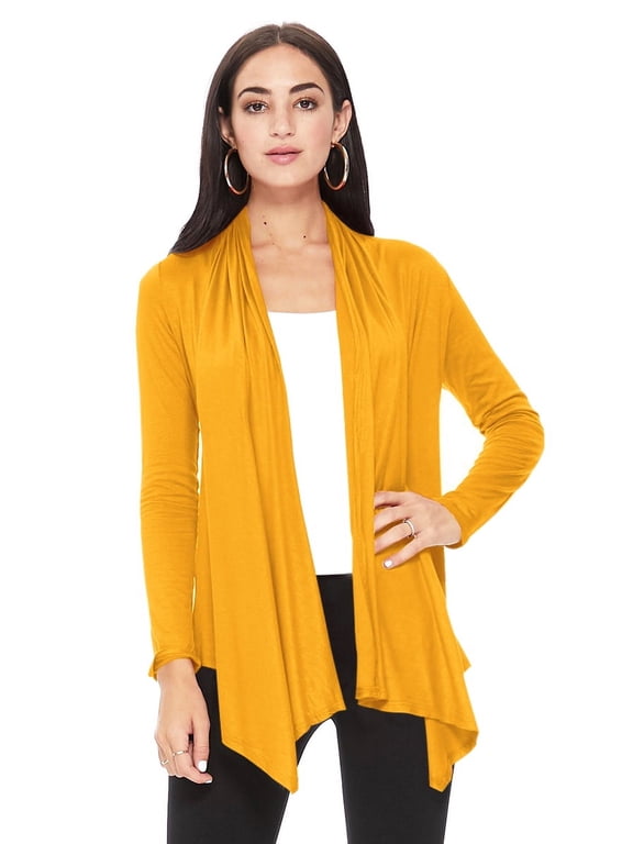 Moa Collection Women's Solid Casual Comfy Long Sleeve Drape Open Front Cardigan Jacket