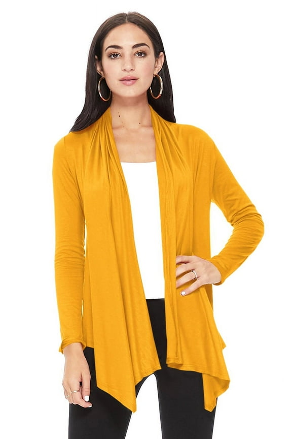 Moa Collection Women's Solid Casual Comfy Long Sleeve Drape Open Front Cardigan Jacket
