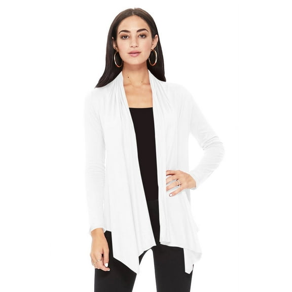 Moa Collection Women's Solid Casual Comfy Long Sleeve Drape Open Front Cardigan Jacket