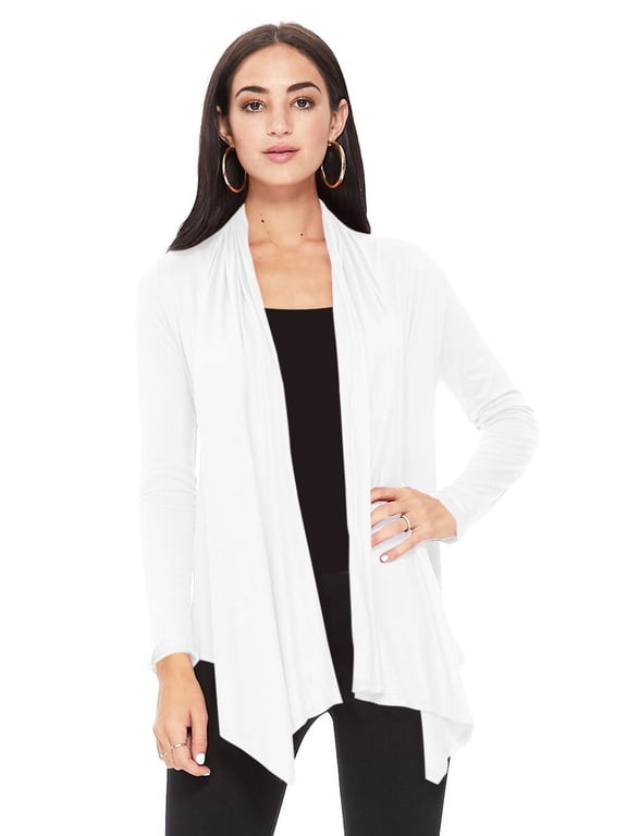 Moa Collection Women's Solid Casual Comfy Long Sleeve Drape Open Front Cardigan Jacket