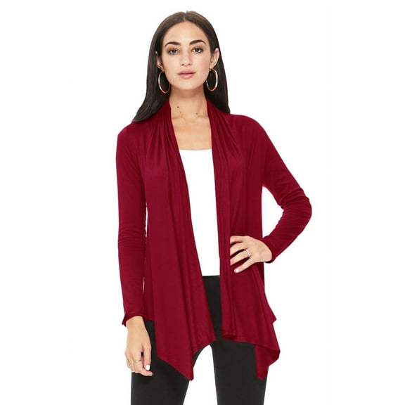 Moa Collection Women's Solid Casual Comfy Long Sleeve Drape Open Front Cardigan Jacket