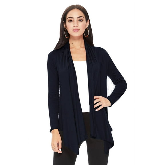 Moa Collection Women's Solid Casual Comfy Long Sleeve Drape Open Front Cardigan Jacket
