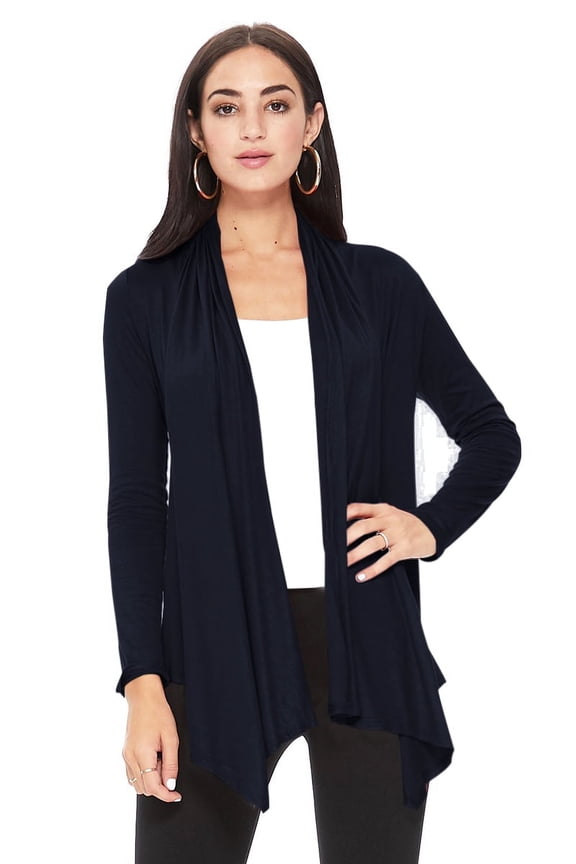 Moa Collection Women's Solid Casual Comfy Long Sleeve Drape Open Front Cardigan Jacket