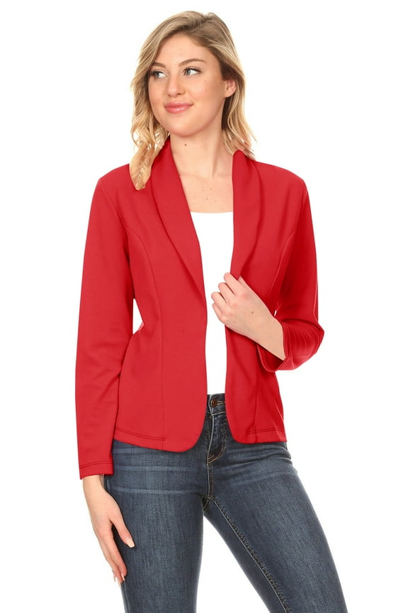 Women's Solid Casual Office Work Long Sleeve Open Front Blazer Jacket